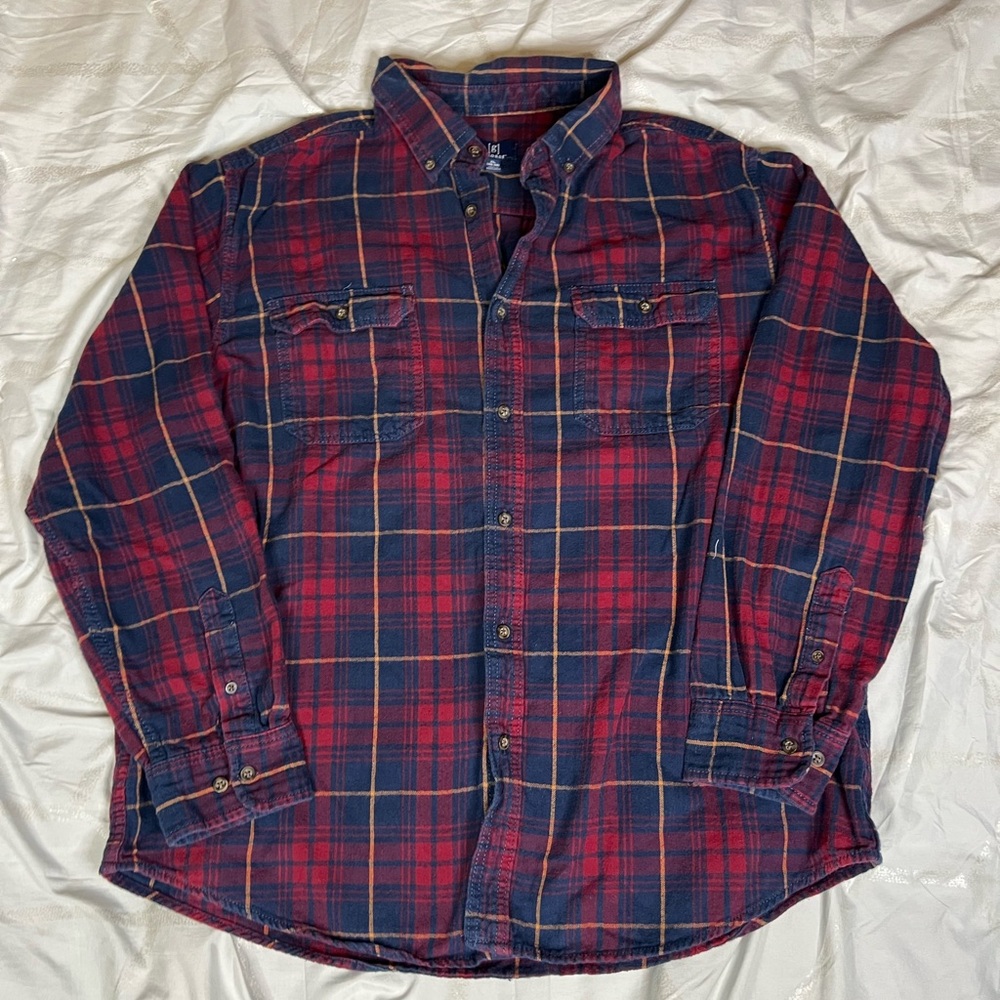 George Men's Casual Red and Blue Plaid Shirt
